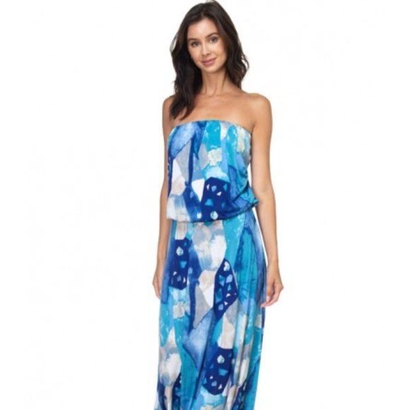NWT Light Summer Strapless Blue Maxi Dress By Ariella  - Picture 1 of 5